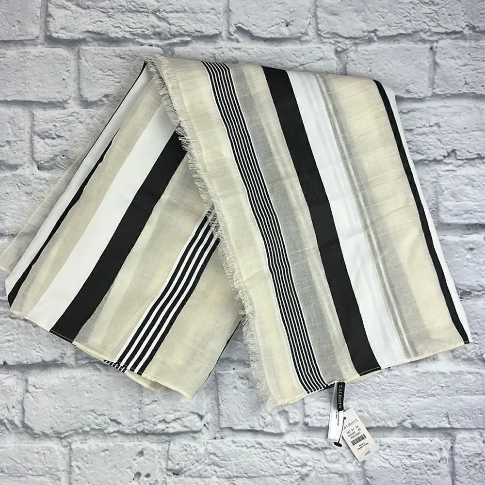 Talbots Ivory and Black Striped Scarf NWT